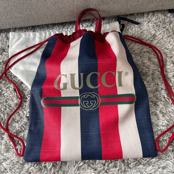 GUCCI Canvas Logo Sylvie Stripe Drawstring - Picture 11 of 12